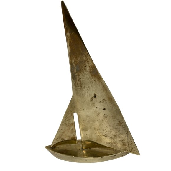Vintage Brass Sailboat Sculpture Nautical Decor 7" x 10" high 8201 - Picture 5 of 8